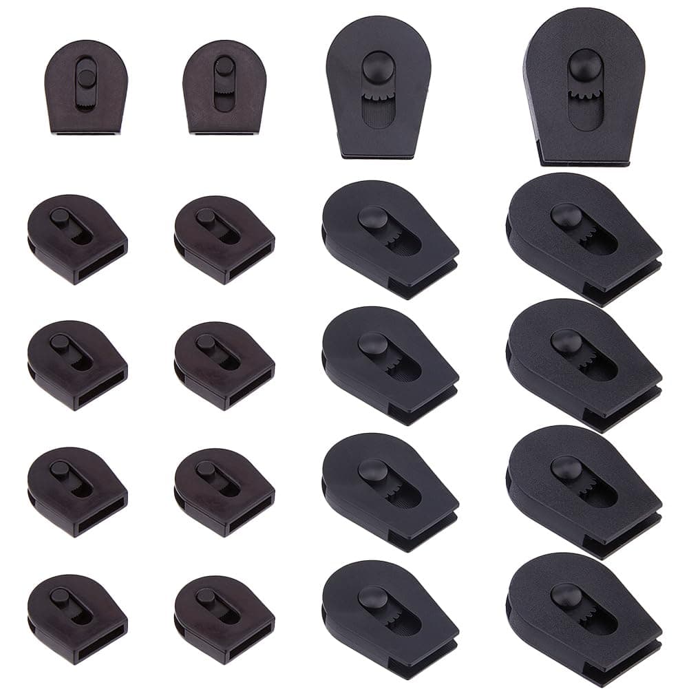 Hobbspring 20PCS Plastic Cord Ends 4 Sizes Wheeled Cord Locks for Drawstring Replacement Shoelace Wheel Cords Locks for Outdoor Backpack Sweatpants Paracord Shock Cord Strap Tightener