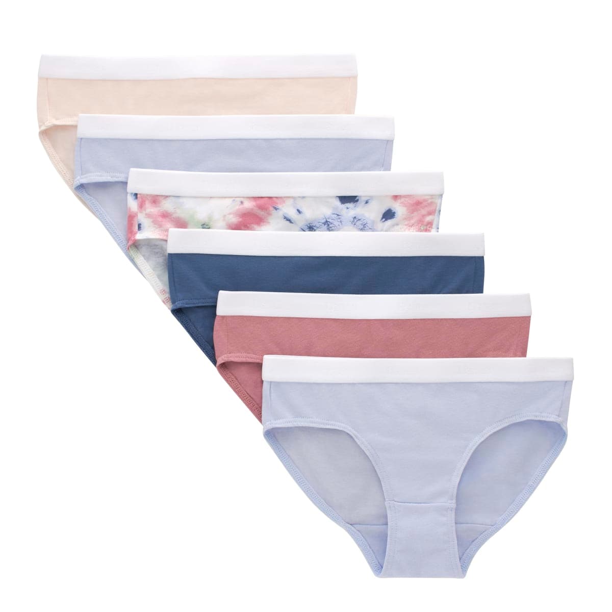 Hanes Girls' Originals Underwear,Boyshort and Hipster Stretch Cotton,6-Pack, Ivory/Blue/Pink/Tie Dye Print - Hipster, 12