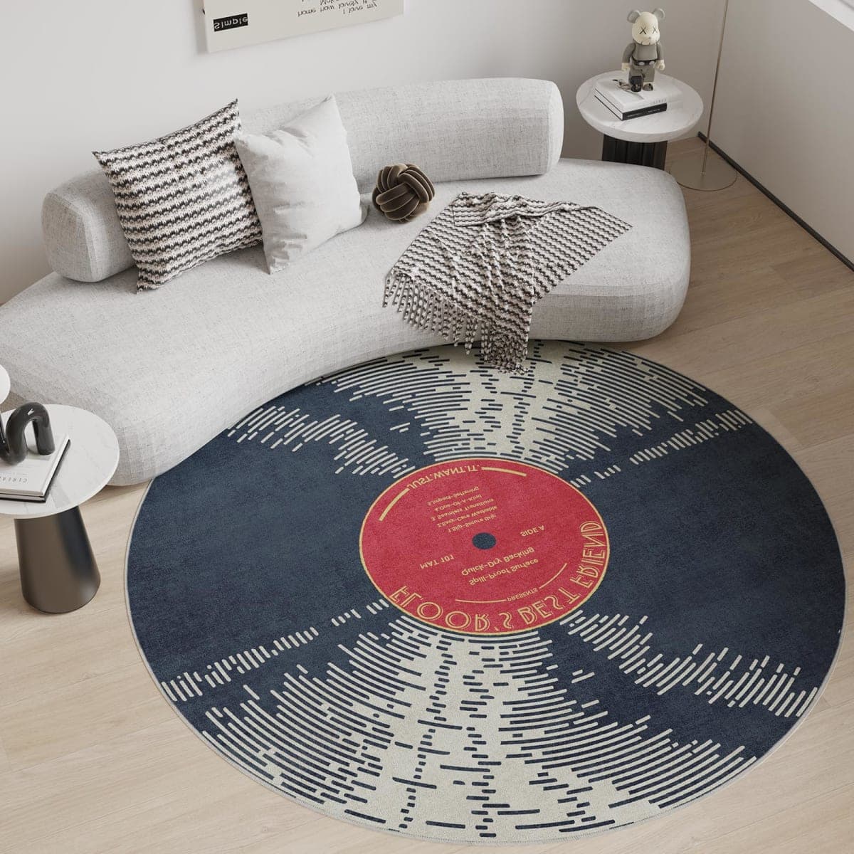 Vinyl Record 6ft Round Rug, Non-Slip Round Washable Rug for Living Room, Bedroom, Dining Room Table,Large Circle Rugs,Ultra Soft Carpet Circle for Home Decor Aesthetic,Low-Pile&Vintage Circular Rugs