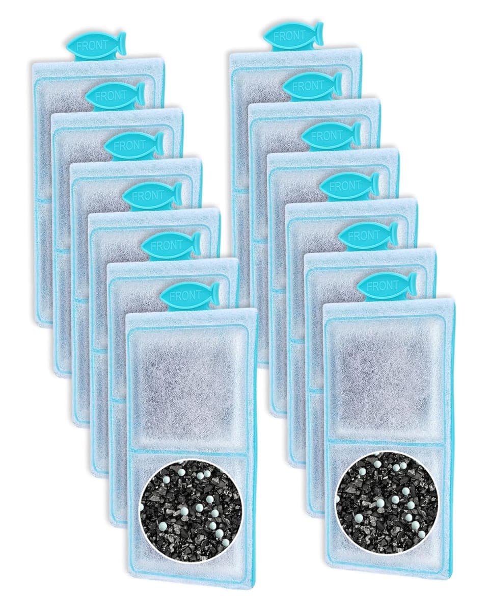 Cunina 12 Pack Filter Cartridge Compatible with Top Fin PF-S Filter Cartridge, Upgraded PF-S Fish Tank Filters Compatible with Top Fin PF10 Power Filters, Activated Carbon & Zeolite for Clean Water