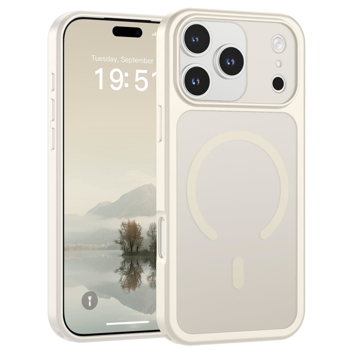 SUPFINE Magnetic for iPhone 17 Pro Max Case (Compatible with MagSafe)(Military Grade Drop Protection)(Camera Protection) Translucent Matte Shockproof Phone Cover 2025,Antique White