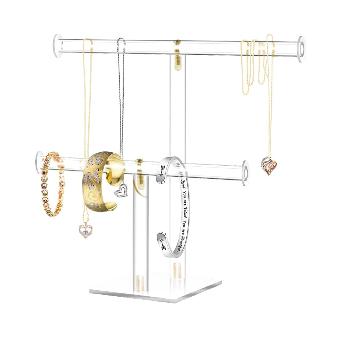 TOOPILAT Acrylic Jewelry Display,Clear Acrylic Round Bracelet Display Holder Organizer Jewelry Holde Organizer Tree Stand , 2 Tier Jewelry Display Necklace Holder Stand (2-Bar)