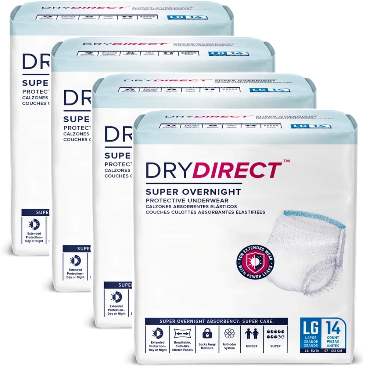 Dry Direct Super Overnight Underwear, Soft Cloth-Like Adult Diapers, Overnight Disposable Incontinence Protection - Small (Pack of 14)