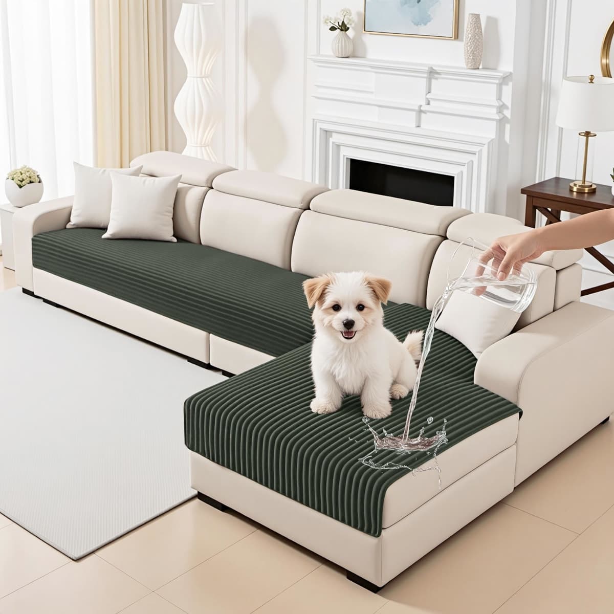 MYSKY HOME Waterproof Couch Cover for Sectional Sofa, Couch Covers for Dogs Washable, Non Slip 2 Pieces Sofa Slipcover, L Shape Sofa Cover Furniture Protector for Pet, Light Grey, 35"x63"+35"x70.9"