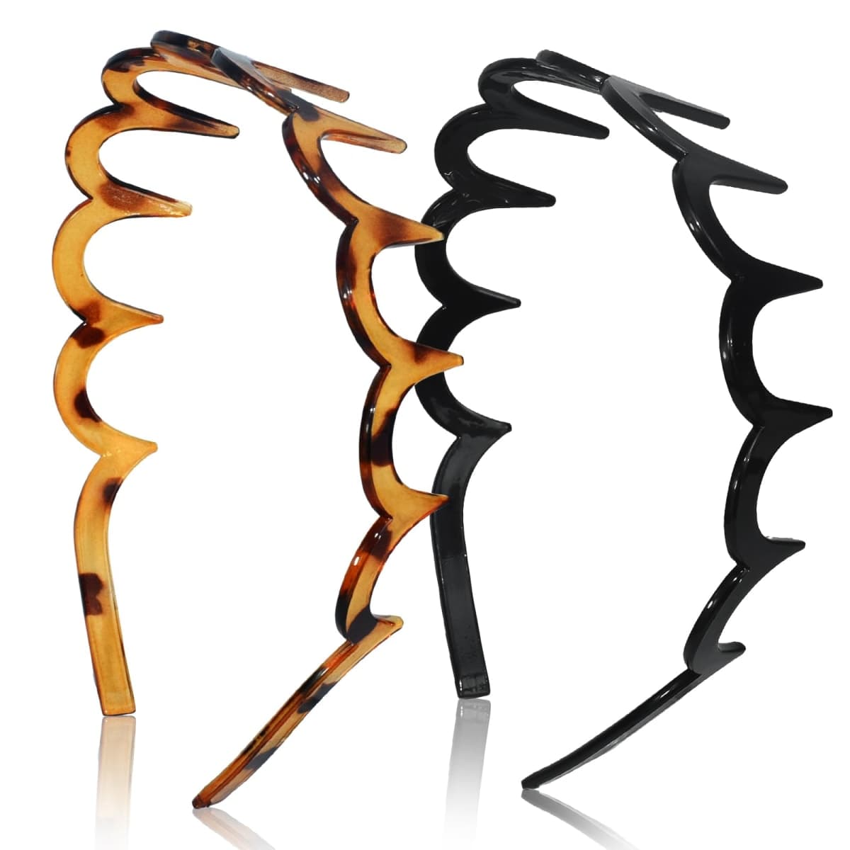 TOSEFES 2026 Zigzag Headbands for Women, 2-Pack U-Shaped Hair Comb Headbands, Non-Slip Slick-Back Hair Accessories, Black & Tortoise Recycled Plastic, Teeth Hairband for Everyday Styling & Workout