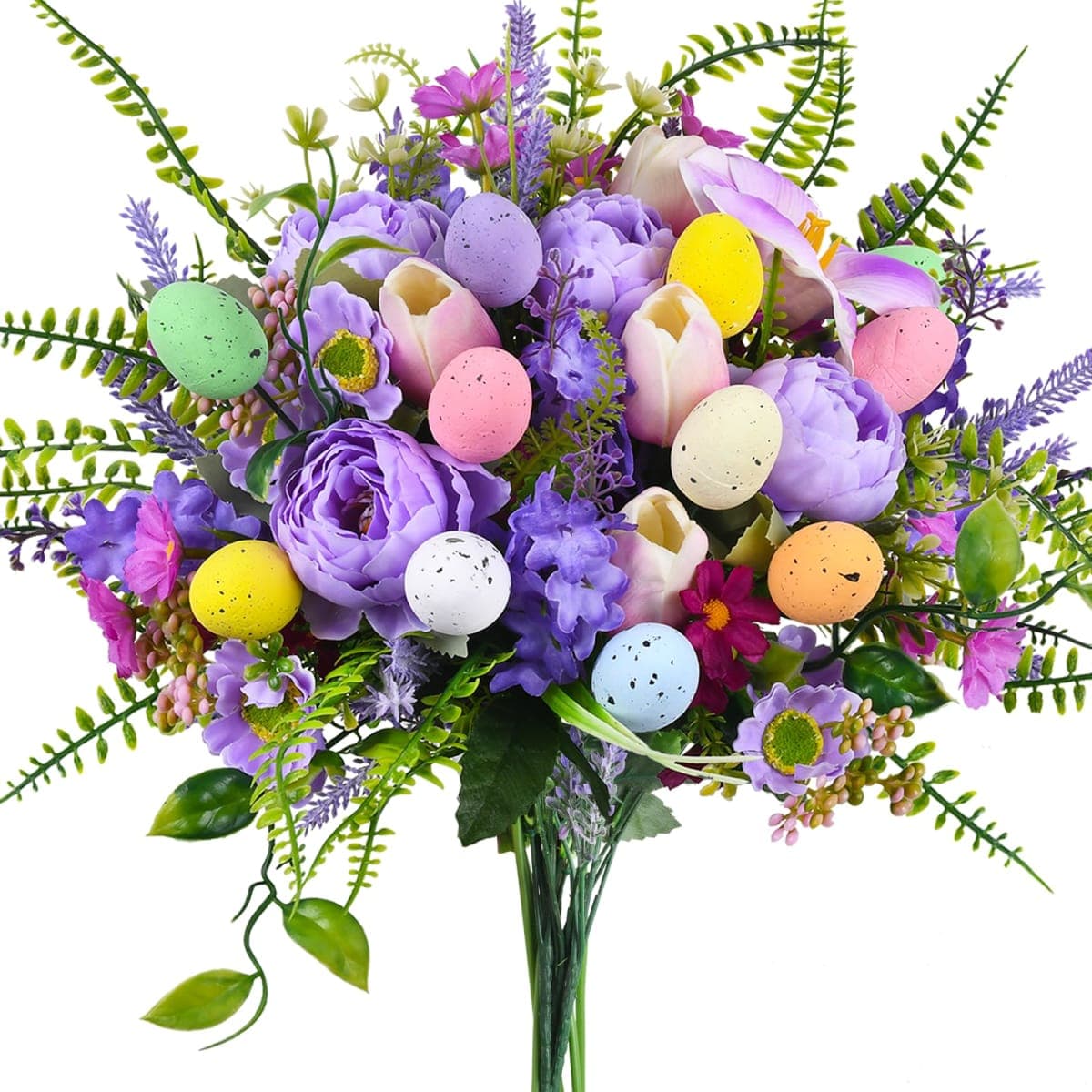 GYWJJ Spring Artificial Flowers Bouquet Easter Purple Fake Flower Silk Floral Arrangement for Home Kitchen Table Wedding Party Decorations