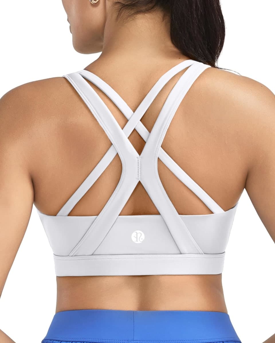 RUNNING GIRL Sports Bra for Women, Criss-Cross Back Padded Strappy Sports Bras Medium Support Yoga Bra with Removable Cups, A-grey, X-Small