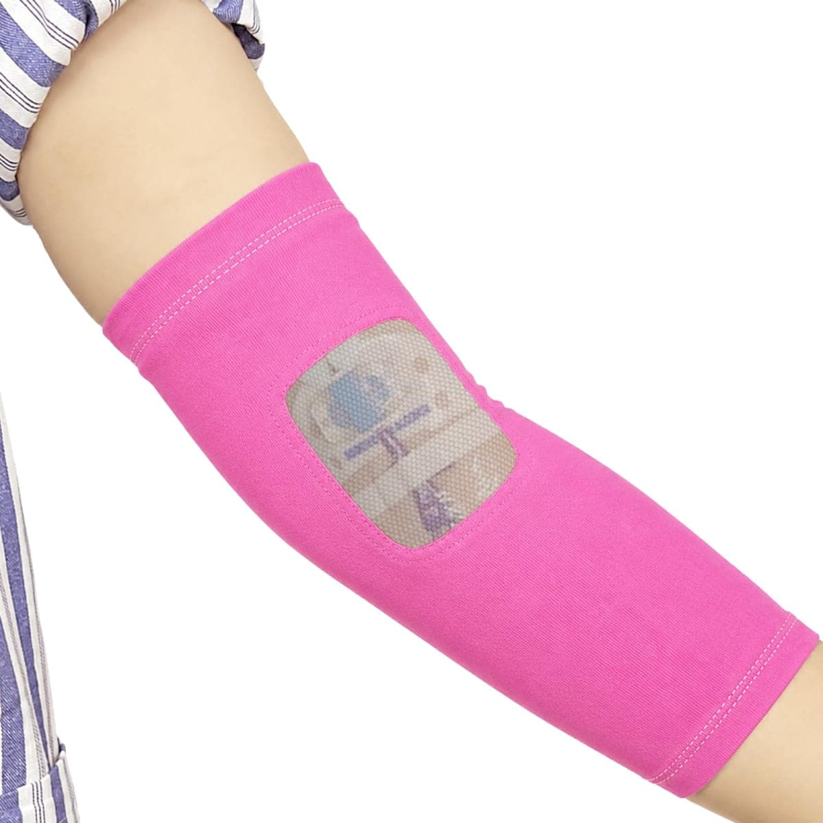 PICC Line Cover with Mesh Window,Arm Sleeve for Upper or Lower Arm, Non-Slip Silicone Gasket, Comfortable IV & Cast Protector (L-Black)