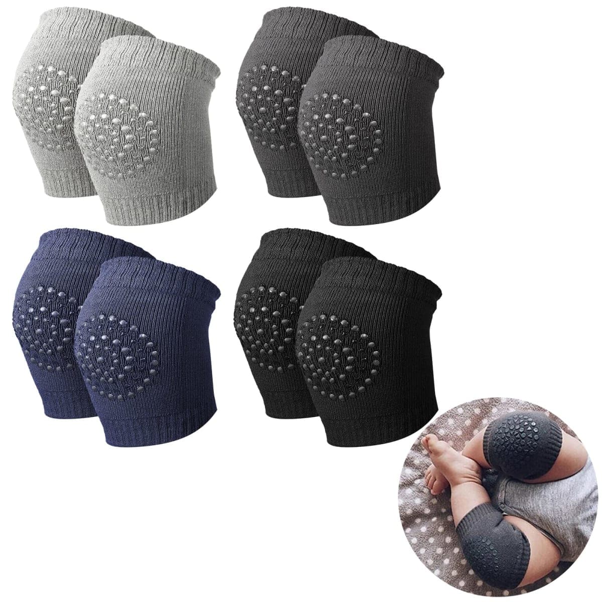 Haysandy 4 Pairs Baby Knee for Crawling Anti Slip Baby Crawling Pad Elastic Knee Sleeve Leg Toddler Warmer, Retro Color, 3.15 x 4.33 inches / 8 x 11 cm