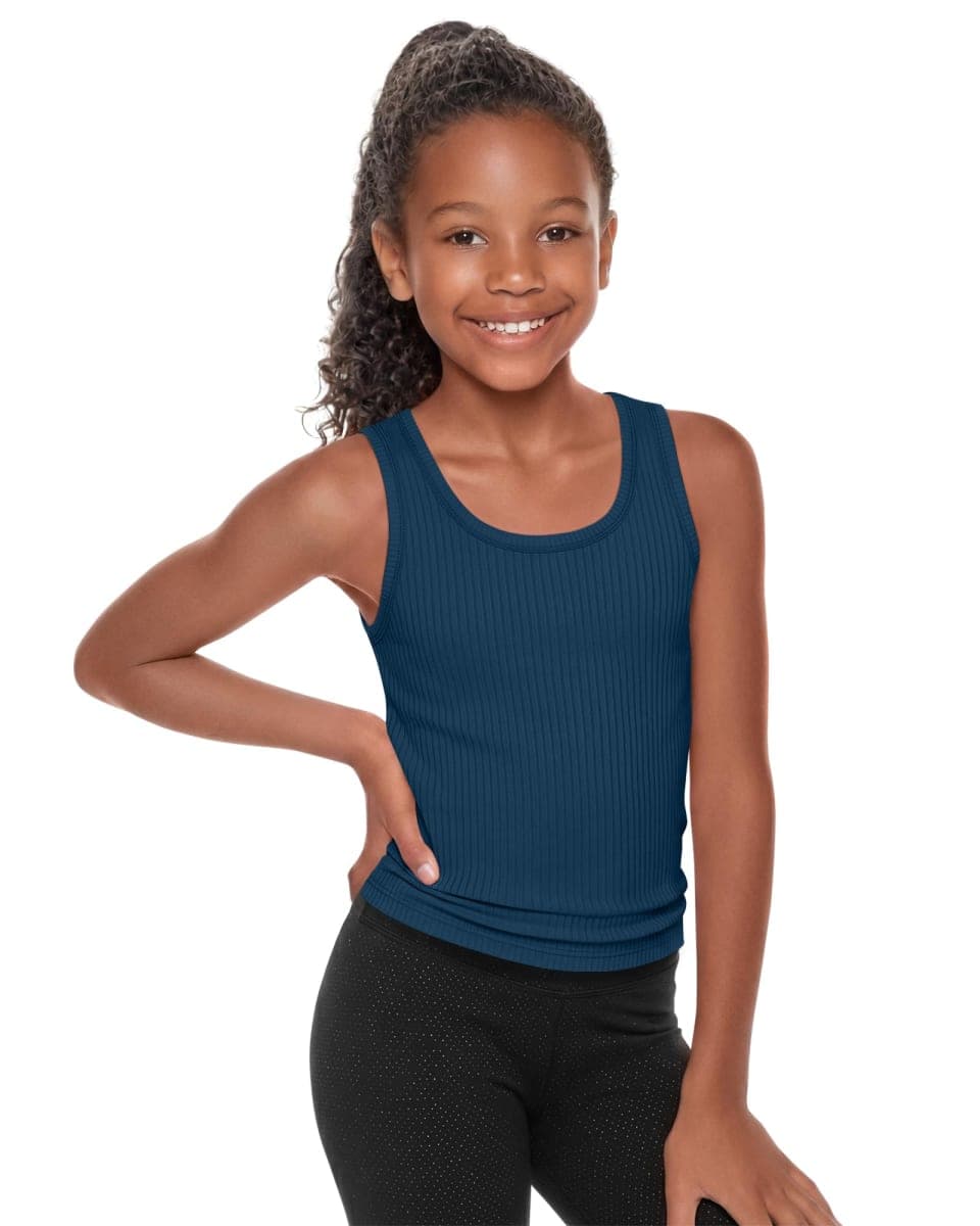 LessonZoo Girls Tank Top Ribbed Knit Slim Fit Camisole U Neck Sleeveless Stretch Undershirt Summer Basic Tank for 5-14 Years, Khaki, 11-12 Years