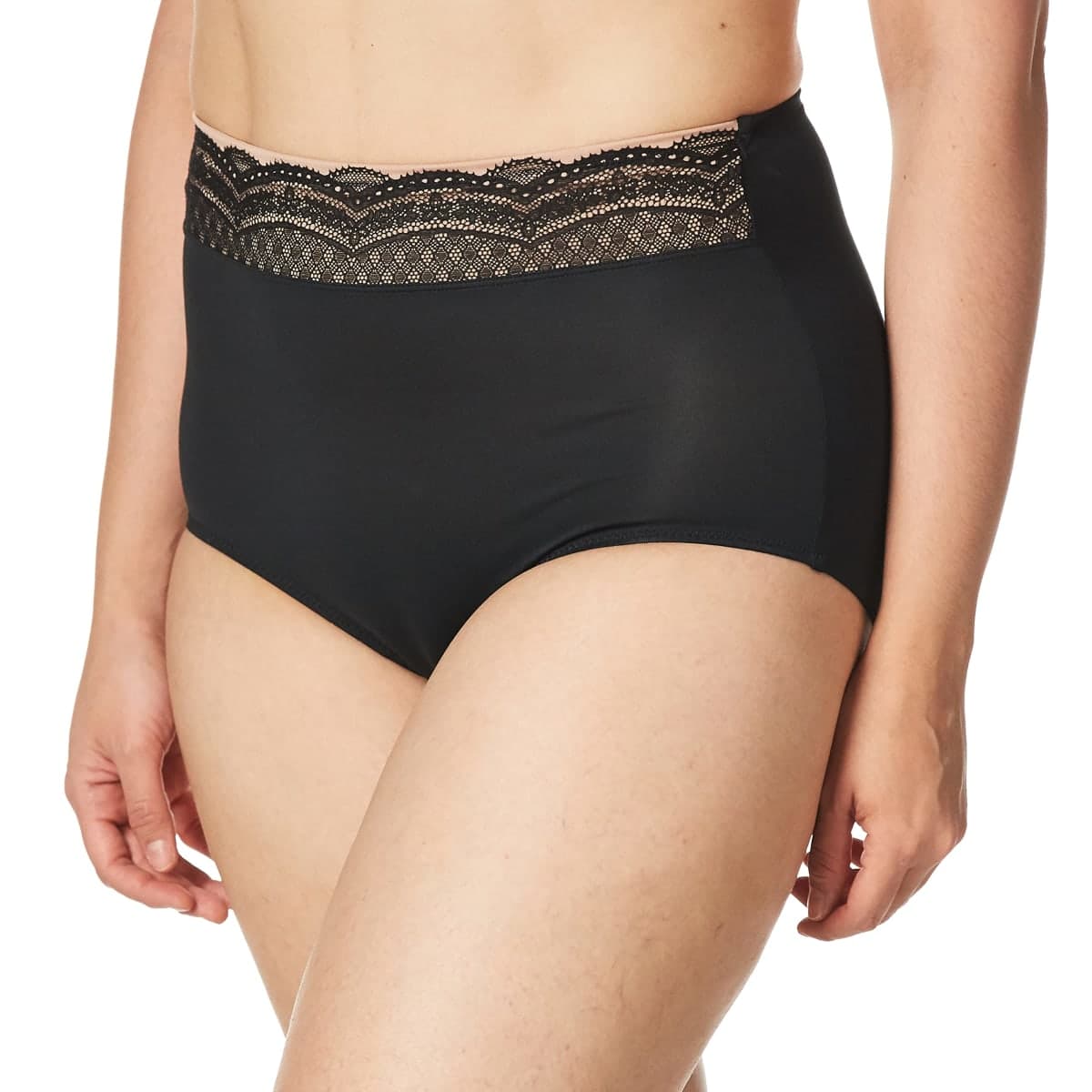 Warner's Women's No Pinching No Problems Dig-Free Comfort Waist with Lace Microfiber Brief Rs7401p, Rich Black, XX-Large