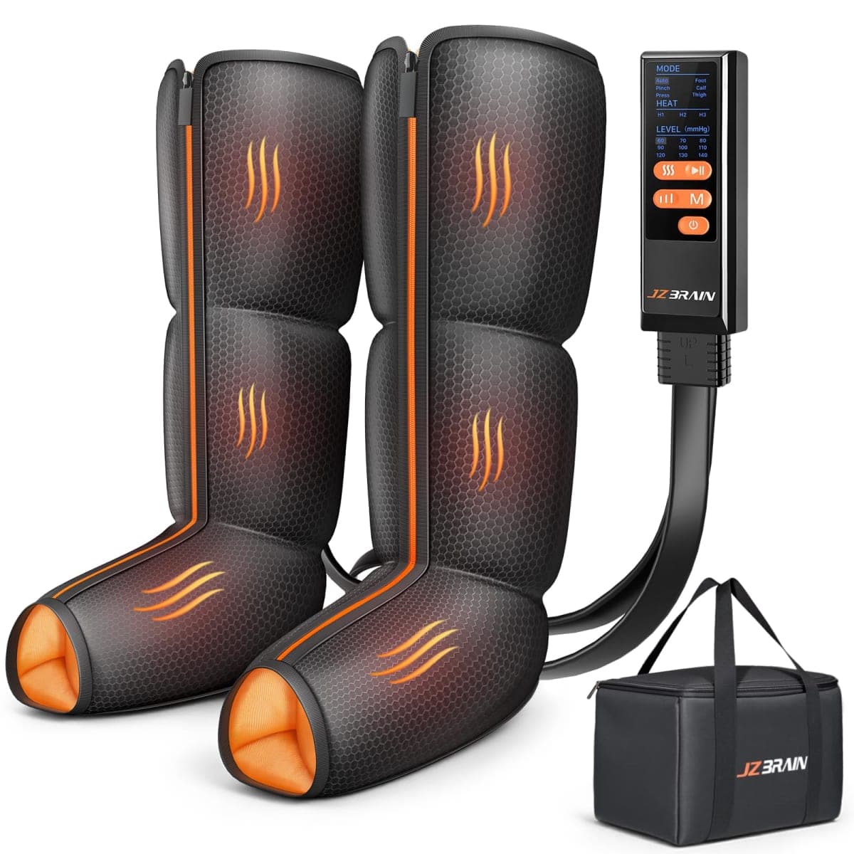 JZBRAIN Leg Massager with Heat and Compression : Foot and Calf Massager for Circulation and Pain Relief, Sequential Compression Boots with 6 Modes, 9 Intensity, 3 Heat