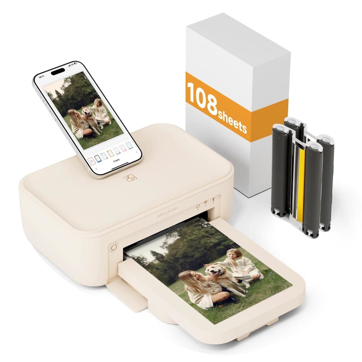 Photo Printer 4×6”, Wi-Fi Full-Color Instant Phone Phtoto Printer for iPhone, Android, Smartphone, Thermal Dye-Sublimation Impresora De Fotos for Home Use, + 108 Sheets Photo Paper & 2 Cartridge