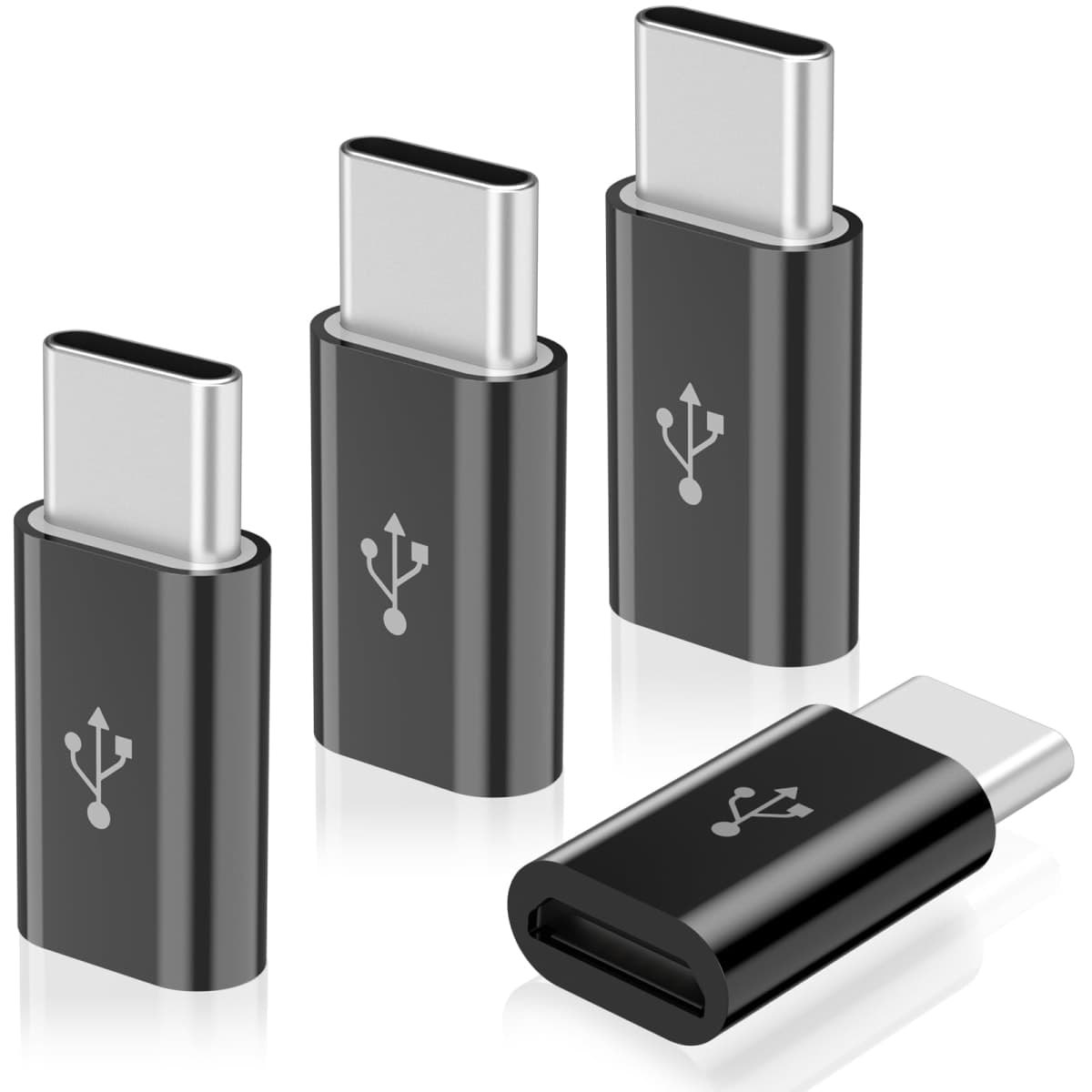 4 Pack Micro USB to USB C Adapter, Micro-USB Female to USB-C Male OTG Adapter Compatible with Samsung Galaxy S10 S9 S8 Plus Note 9 8, MacBook, LG V30 G5 G6, Moto Z2 Play Type-C Phones, Tablets (Black)