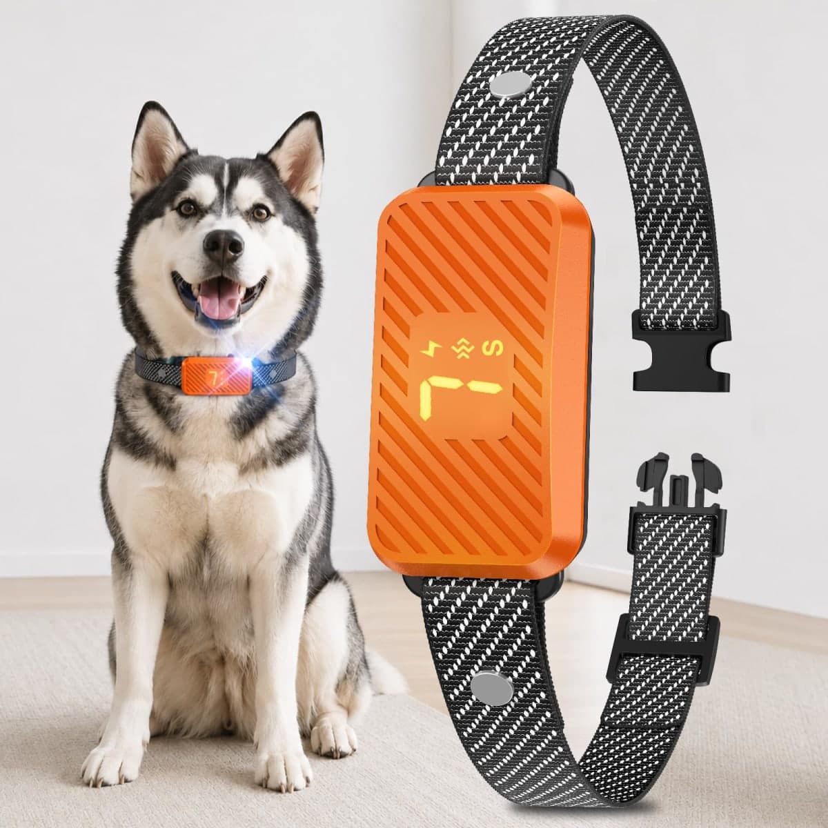 KJKZO Dog Bark Collar for Large Medium Small Dogs, Effective No-Bark Collar, Smart Barking Collar, Rechargeable Bark Collar with 7-Level Sensitivity, 3 Beep & Vibration Modes, Waterproof, Orange