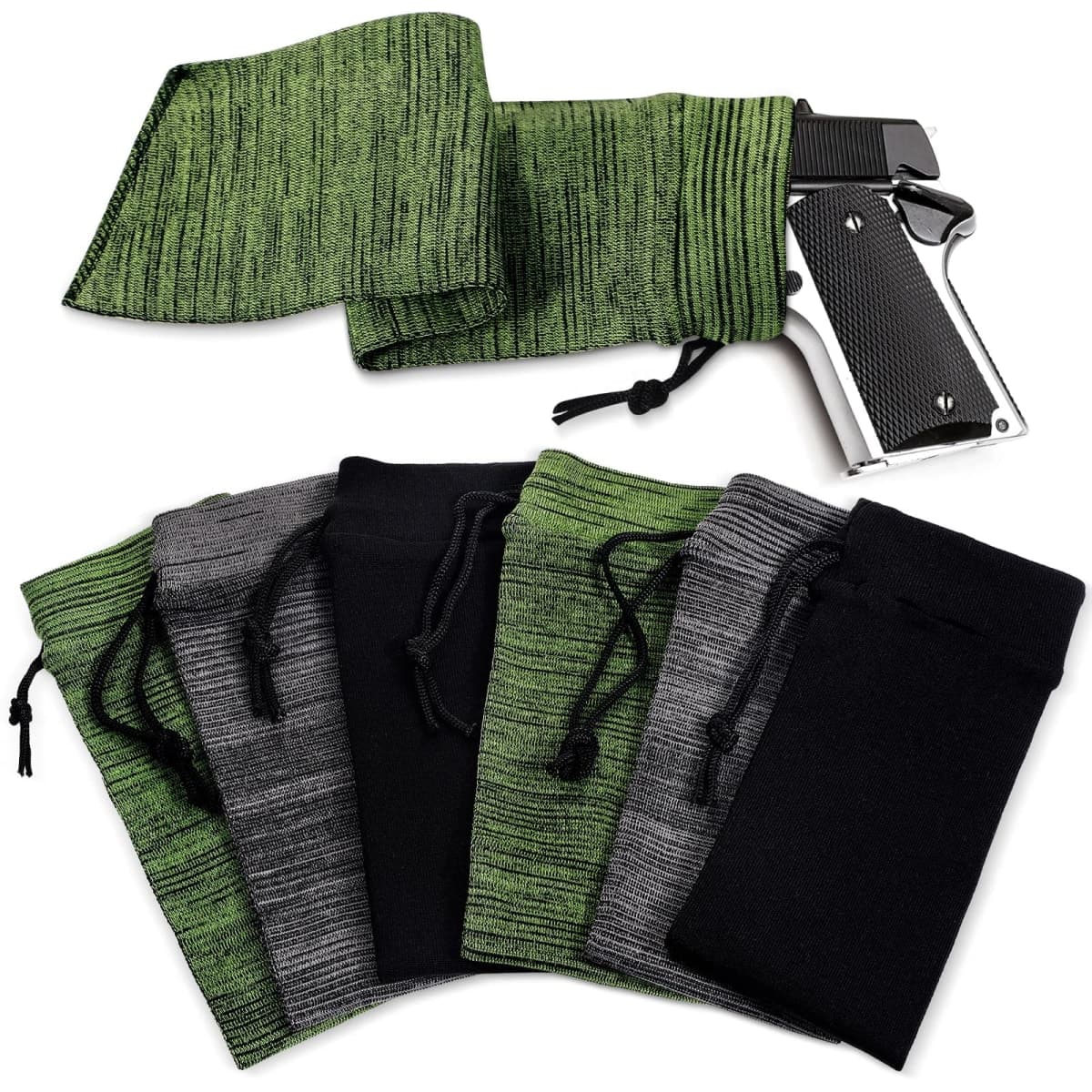 Tatuo 12 Pieces Gun Sock and Rifle Sock Set Silicone Treated Knit Rifle Gun Sleeve for Scopes Pistol Storage Grips Hunting Shooting Tactical Accessories, 55 x 4 Inches, 16 x 4 Inches