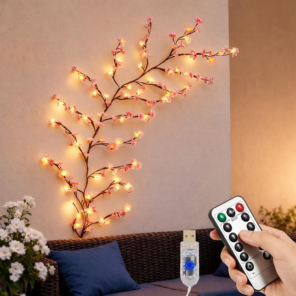 chatool 7.55Ft Cherry Blossom Lights, 144-LED Blossom Light Up Branches USB with Remote Timer 8 Lighting Modes Cherry Tree for Wall Decor Enchanted Willow Vine