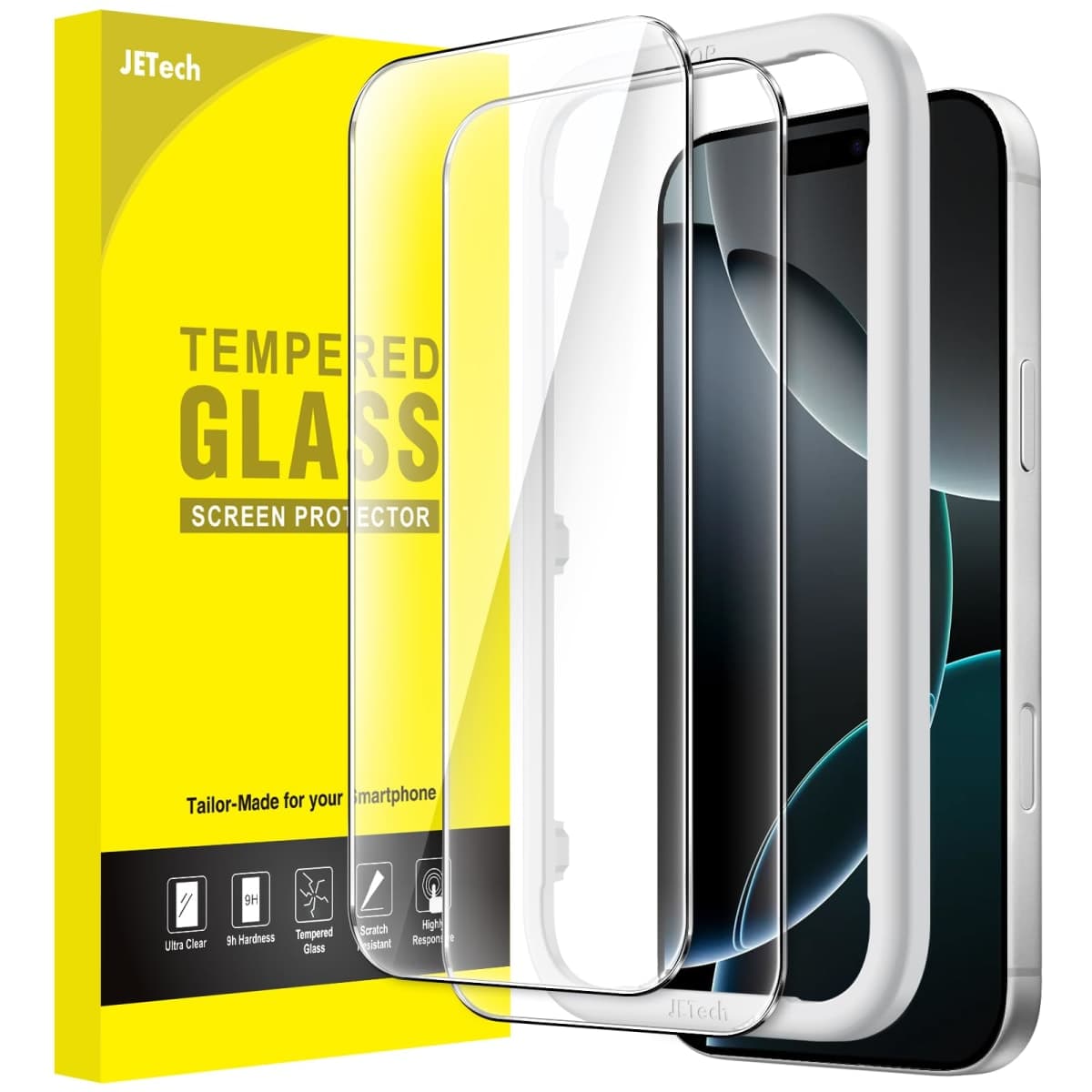 JETech Screen Protector for iPhone 16 Pro 6.3-Inch, Tempered Glass Film with Easy Installation Tool, Case-Friendly, HD Clear, 2-Pack