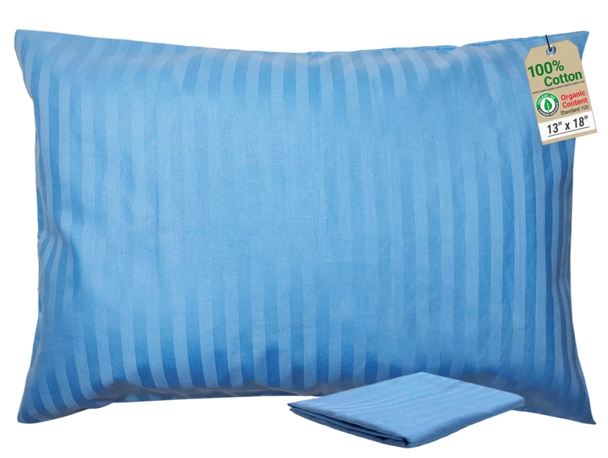 ZPECC Toddler Pillow with Pillowcase - 13x18 Organic Cotton Hypoallergenic Kids Pillow, Baby Essentials for Travel Crib Daycare Stroller (Intended for Age 2 and up) Blue Stripe