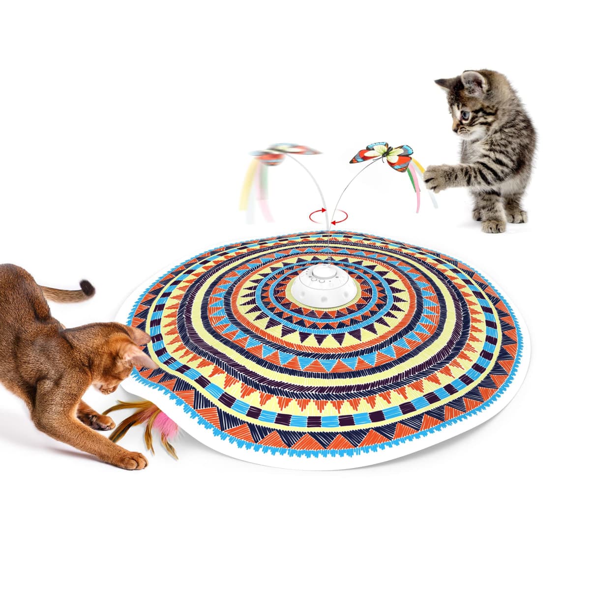 Potaroma Cat Toys Rechargeable, 3-in-1 Hide and See, Automatic Interactive Cats Toy, Fluttering Butterfly, Moving Ambush Feather, Kitten Wand Toy, Indoor Exercise Cat Kicker 22.8 Inches Cover