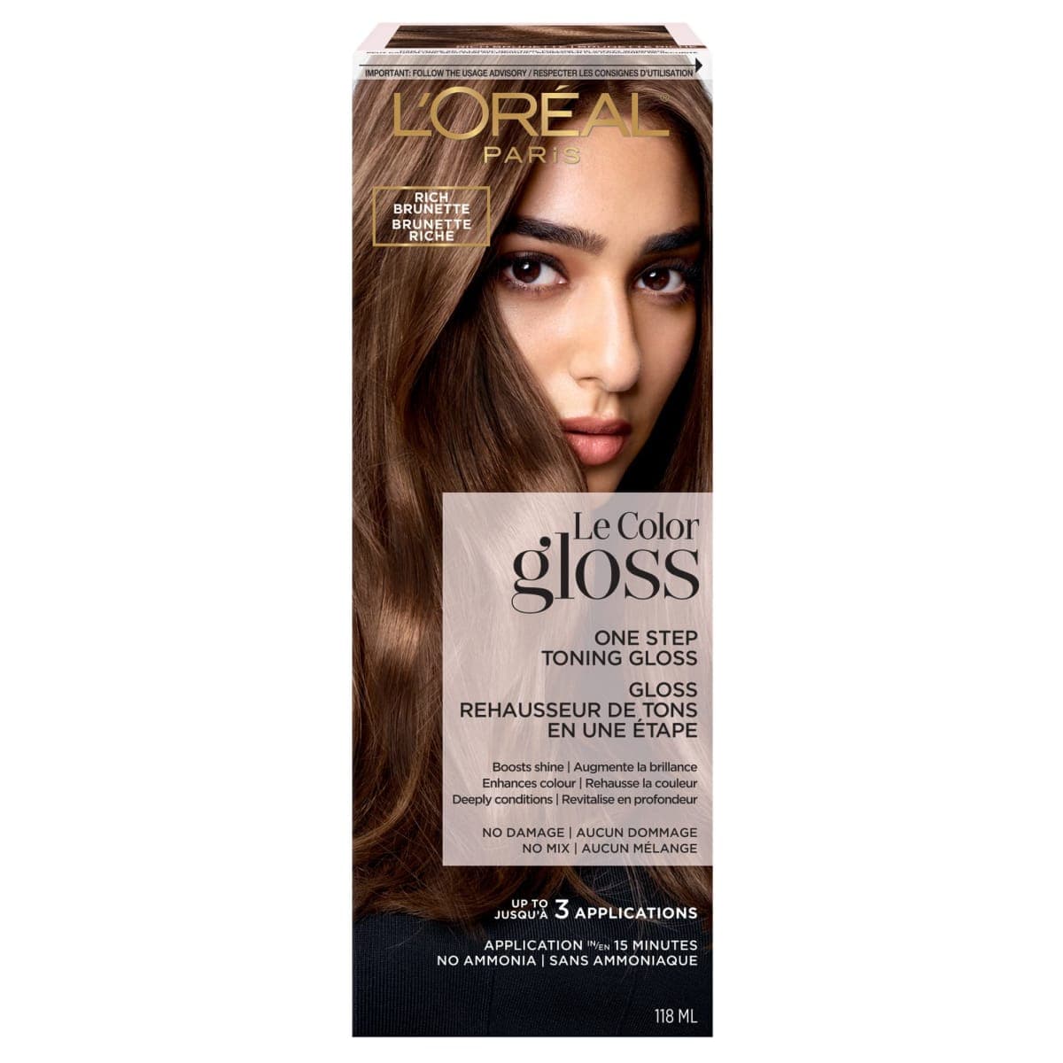 L'Oreal Paris Le Color Gloss One Step Toning Hair Gloss Treatment, Rich Brunette, Enhance Your Shine with this Semi Permanent Hair color, 1 Kit