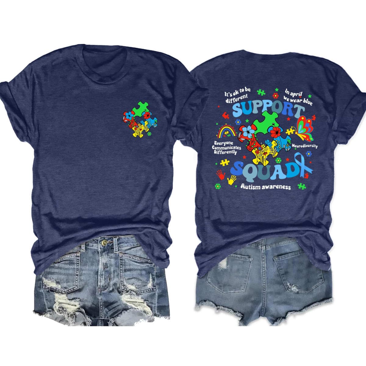 Autism Awareness Shirt for Women Autism Support Tshirt I Am Ausome T-Shirt Puzzle Piece Short Sleeve Tops(DarkBlue2,Large)