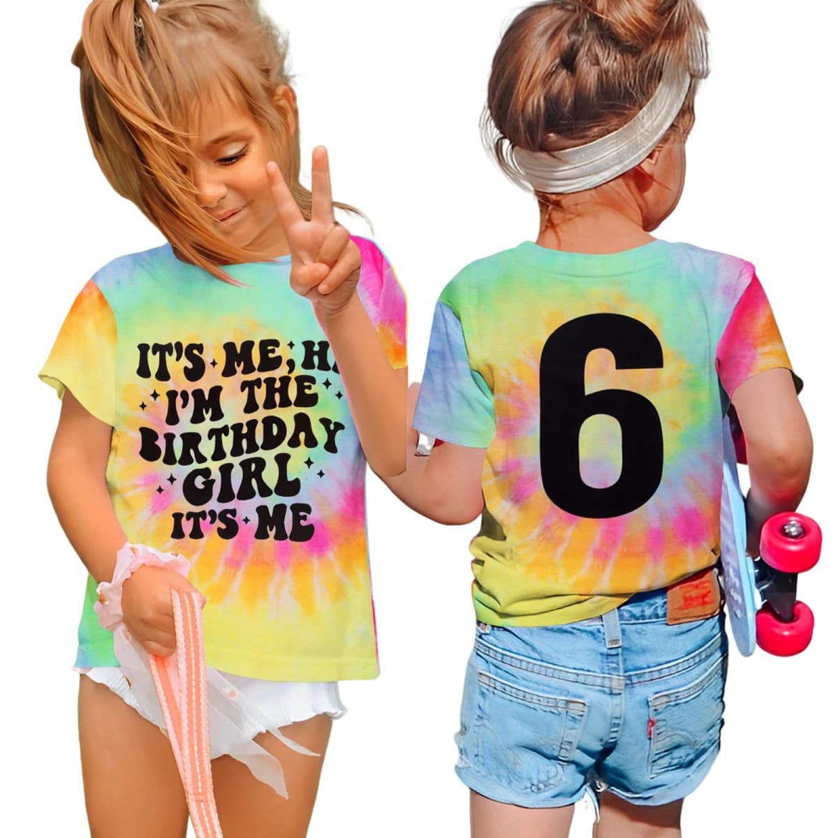 AG AGUU Its Me Hi I’m The Birthday Girl Shirts Kids Toddler Girls Birthday Tie Dye T-Shirt Party Outfits Tees Tops 5-10Y, Yellow-6th, 6 Years