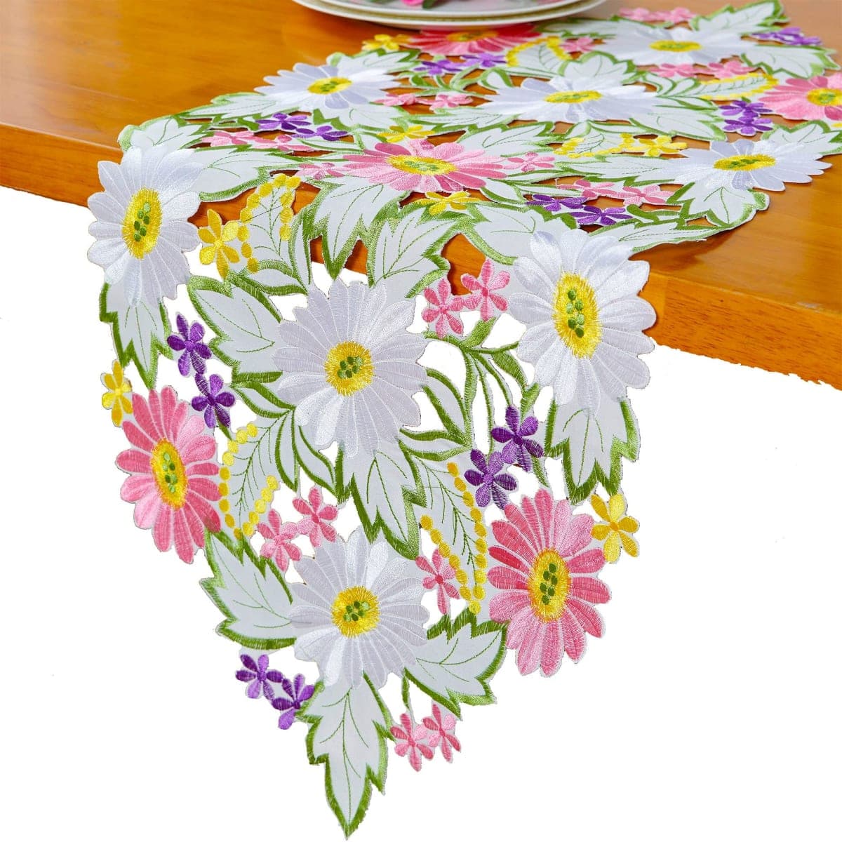 AMARED Spring Daisy Table Runners Embroidered Flowery Table Linen for Home Decoration 13 X 34 Inch