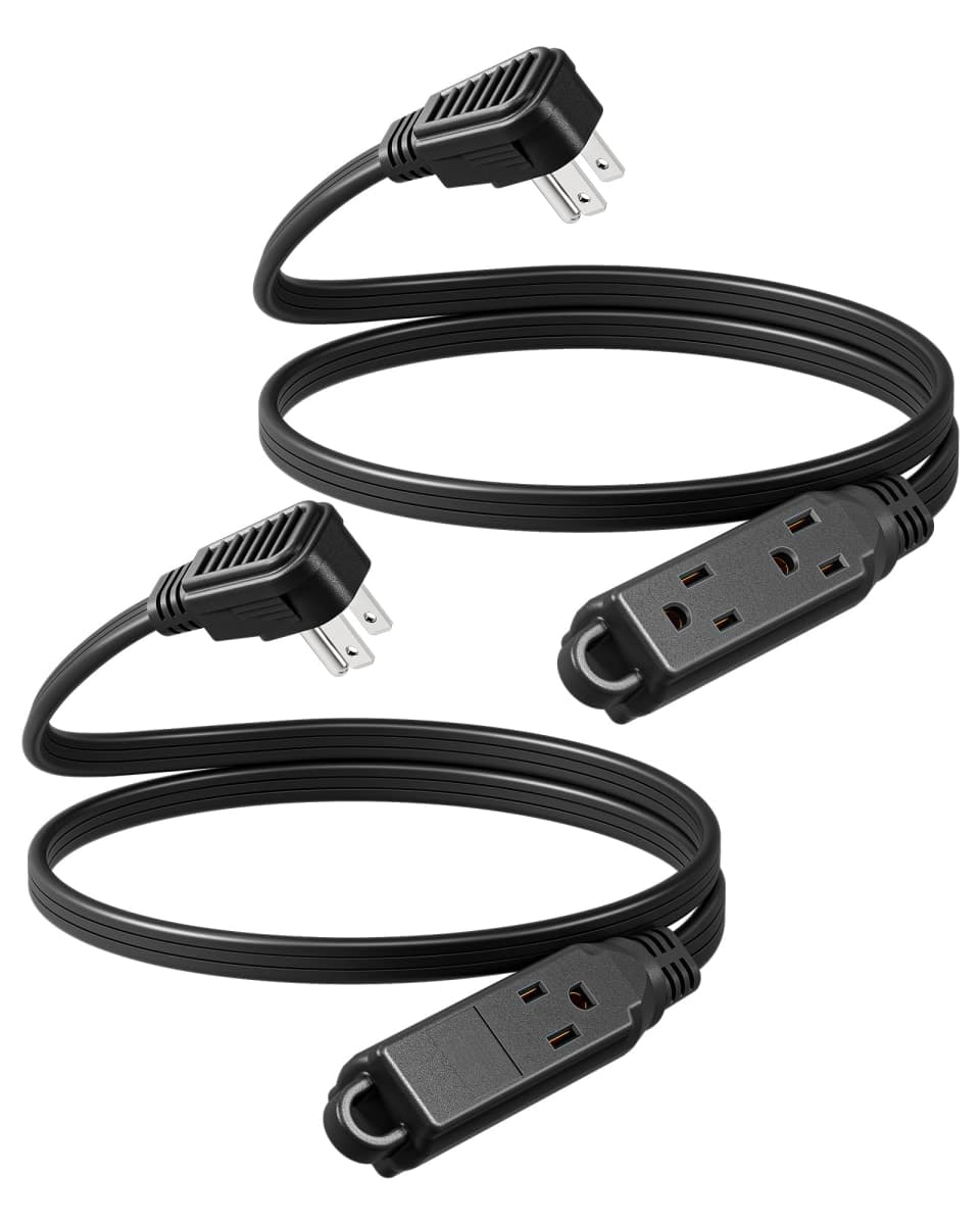 DEWENWILS 3 Outlet Extension Cord with Flat Plug, 3FT 16/3 Awg Grounded Power Cable for Indoor Use, SPT-3 Cord, Christmas, Black, ETL Listed, 2 Pack