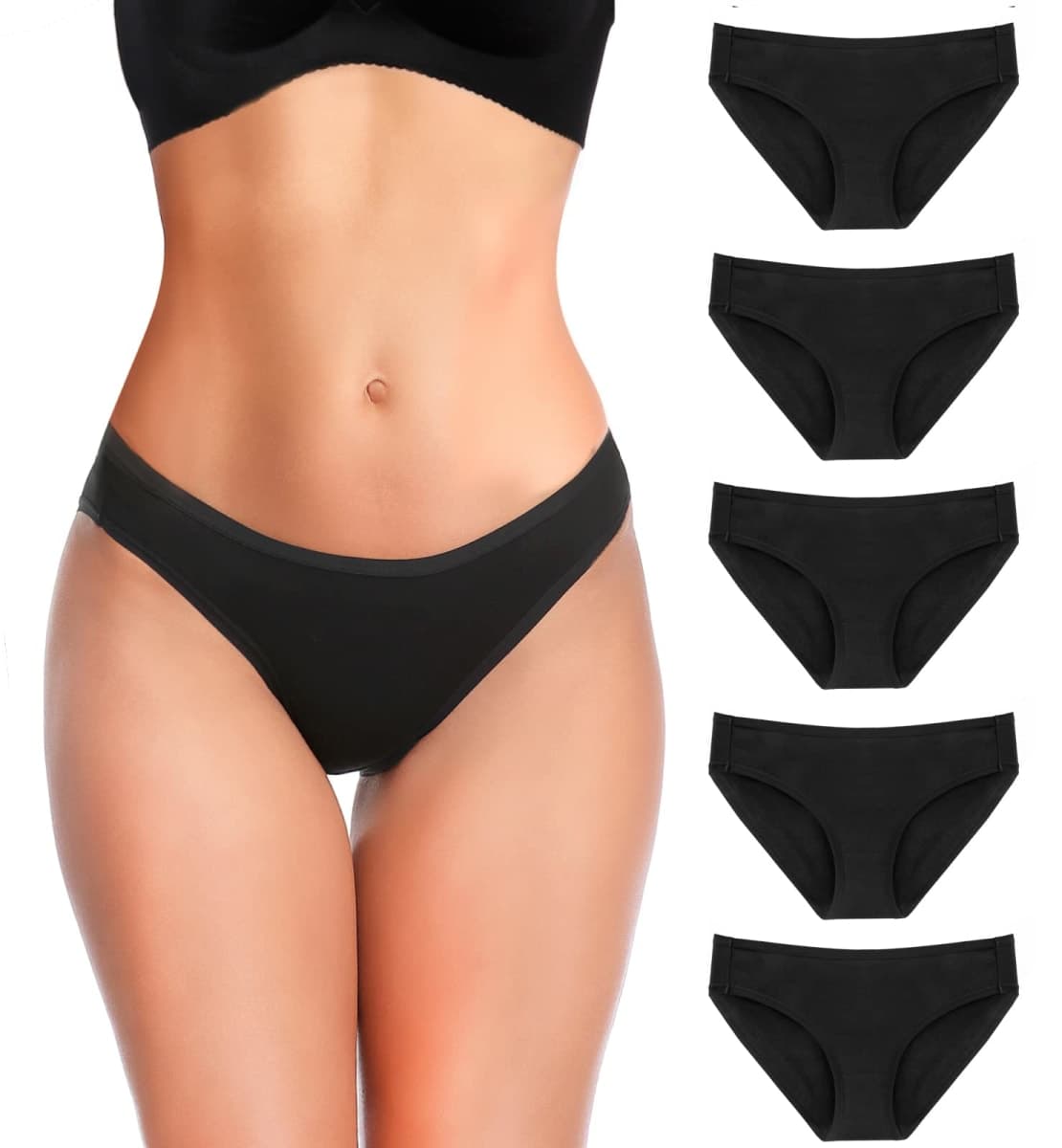 YADIFEN Womens Underwear Women's Cotton Knickers Multipack Low Rise Waisted Stretchy Breathable Panties Full Bikini Briefs Ladies Black Knickers for Women Multipacks Hipster Pants 5PACK M