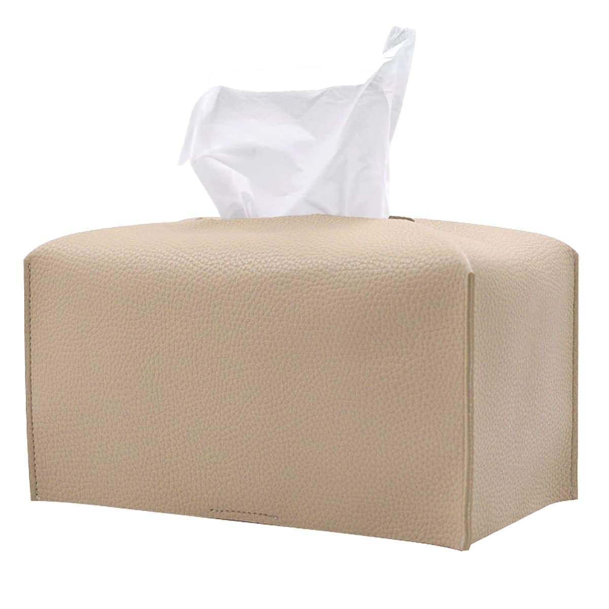 Hapforever 1PC Extra Large Rectangle Tissue Box Cover, PU Leather Rectangular Tissue Box Holder with Bottom Belt Plus Size Tissue Box Organizer for Bathroom/Car/Hotel/Office (9.5’’x5’’x5’’, Beige)