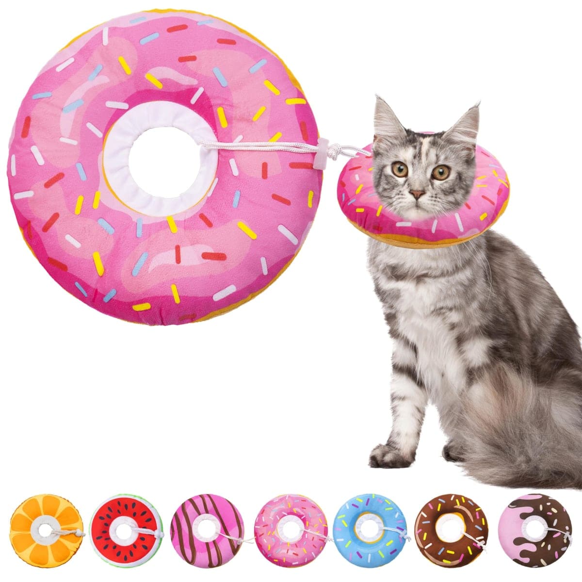 Seyezo Cat Cone Collar Soft, Adjustable Cat Recovery Collars Kitten Cones to Stop Licking, Cute Donut Neck Collar After Surgery, Elizabethan Kittens Protective Cones After Spay (Donut Pink, Medium)