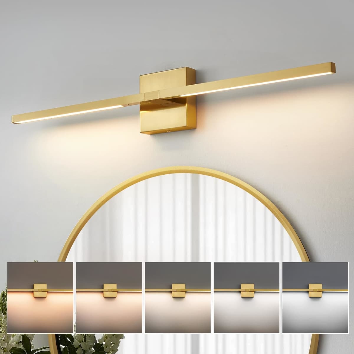 Gold Bathroom Vanity Light Fixtures - 30 inch Rotatable Modern Vanity Wall Lights for Bathroom with 3500K Warm Light Brushed Bathroom Sconce Over Mirror