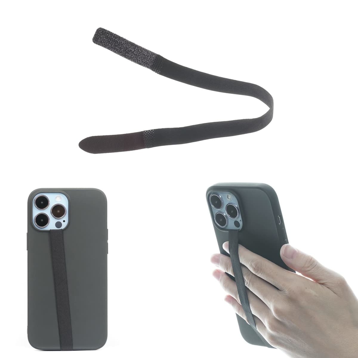 TFY Elastic Phone Strap, Universal Slim Hand Finger Grip, Non-Slip Cell Phone Holder, fit Most Smartphones Case - 2 Pieces (Black)