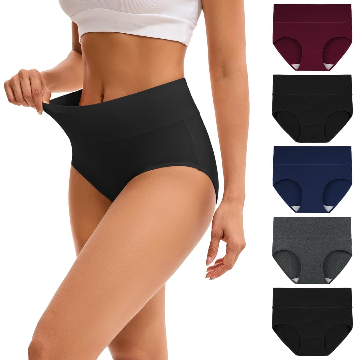 INNERSY Women's High Waisted Underwear Cotton Panties Regular & Plus Size 5-Pack, Darks 1, 3X-Large