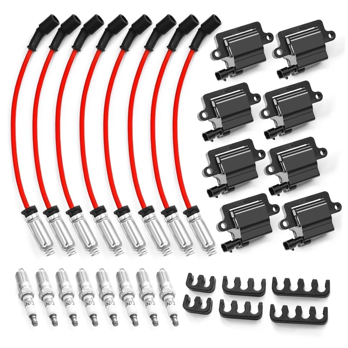 Yunnergo 8 Pack Square Ignition Coil & Spark Plug Wire 12556893 12558693 12570553 3859078 38590782 392889925 UF-271 Compatible with 1500 2500 3500 4.8L 5.3L 6.0L 8.1L 1999-2007