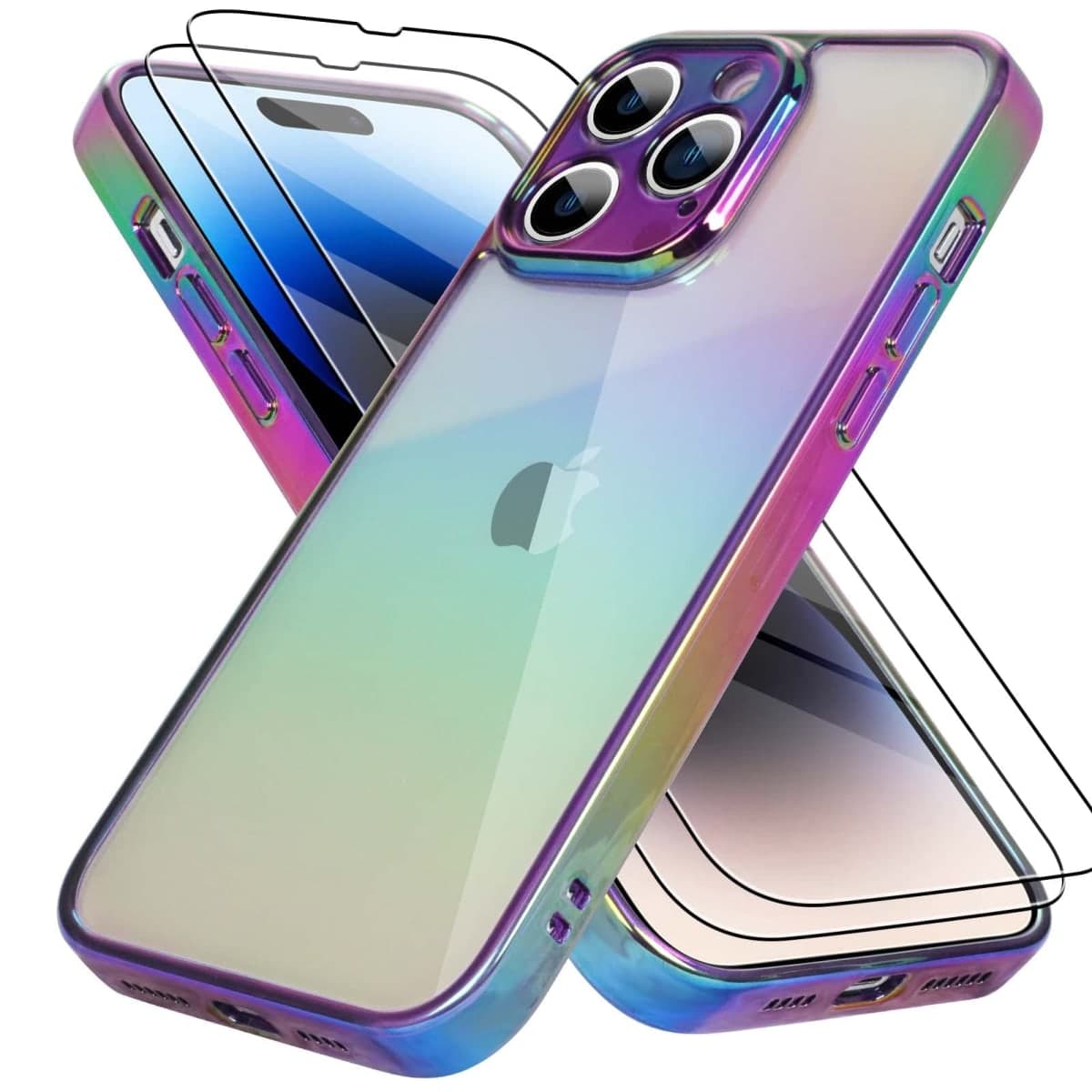 Bonoma for iPhone 17 Case 2025 Bling Laser Iridescent Florescent Crystal Camera Protector Shockproof Edge Cover -Purple
