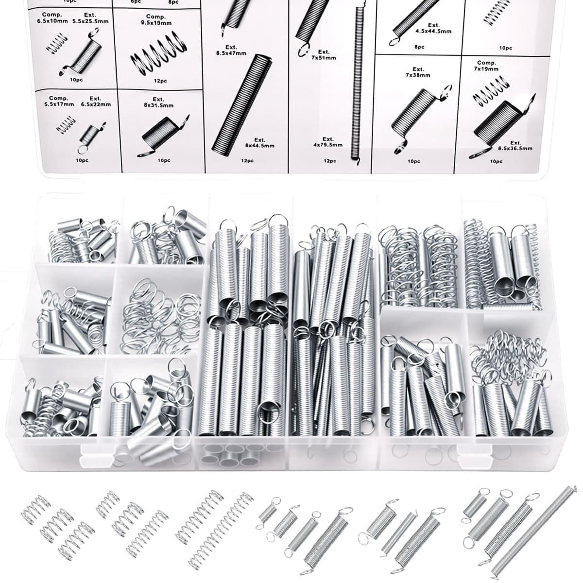 Ruibapa 200PCS Spring Assortment Kit Zinc Plated Extension and Compression Springs Kit with 20 Different Sizes for Home Repairs & DIY