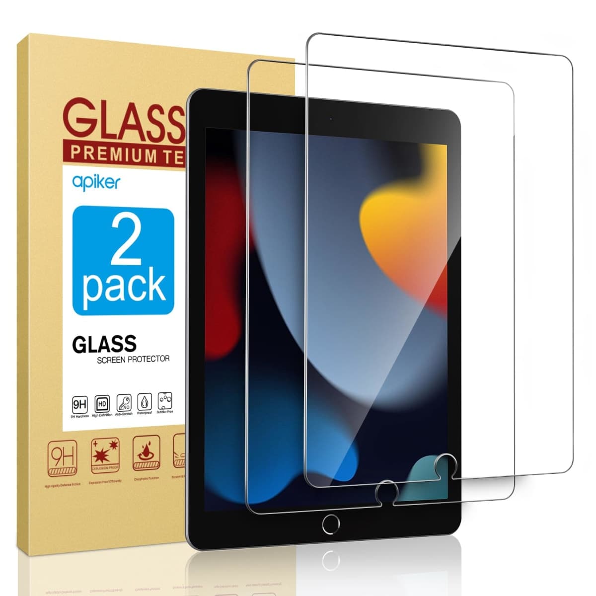2 Pack Screen Protector Compatible with iPad 9th Generation/iPad 8th Generation 10.2 Inch, apiker Tempered Glass Compatible with iPad 9 8 7 (2021/2020/2019)