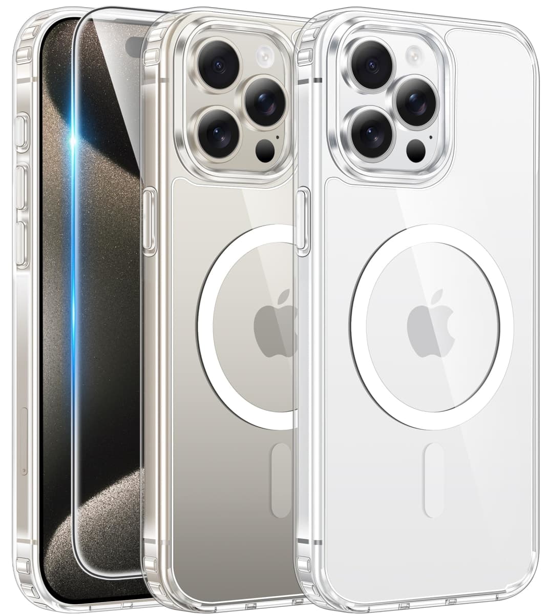 FNTCASE for iPhone 15 Pro Case: Clear Magnetic Phone Cases with Screen Protector Compatible with Magsafe Slim Anti Yellowing Rugged Shockproof Protective Transparent Cell Phone Cover