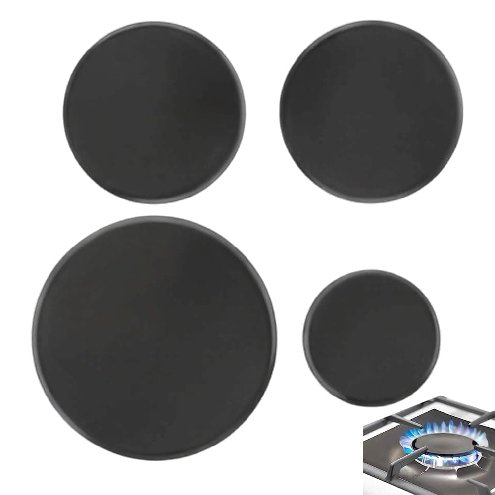 TWZKXC 4 Pcs Gas Stove Burner Cap Set, Metal Cooker Hat Replacement Kit, Compatible With SABAF Stoves, Oven Burner Cover, (Black Flat 3.93" x 1, 2.95" x 2, 2.17" x 1)