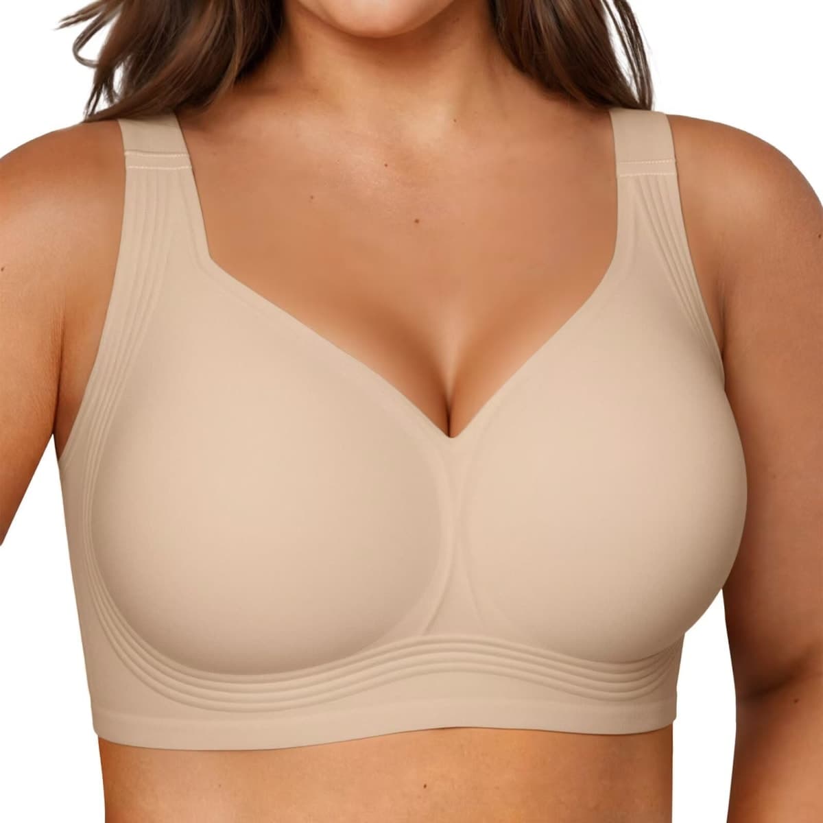 Vertvie Jelly Bras for Women Plus Size Minimizer Soft Wireless Push Up Bra Full Supportive Older Lift Back Coverage Bralette(Nude,38DD)
