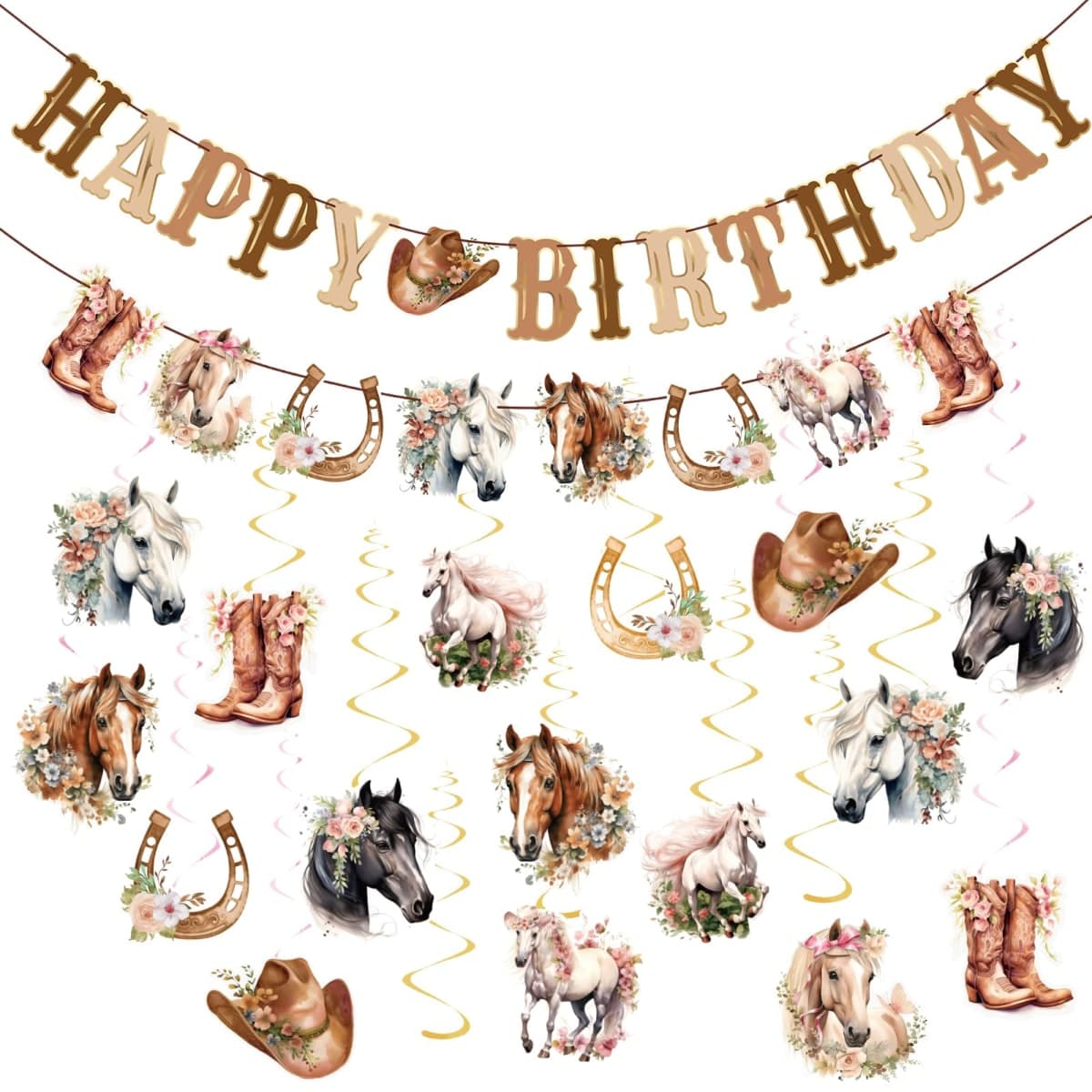 OBBOLO Horse Birthday Party Decorations for Girls, Cowgirl Hanging Swirl Decorations