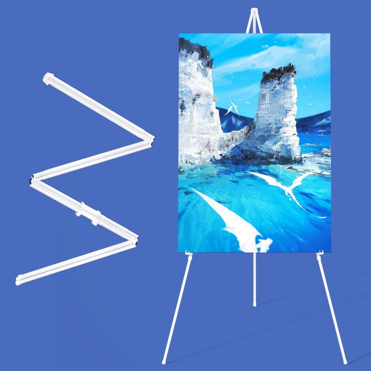 SunyesYoon Display Golden Easel Stand - 63" Artist Instant Tripod Collapsible Portable Floor Easel - Adjustable Art Poster Easy Folding Metal Stand for Display Show, Wedding, Painting