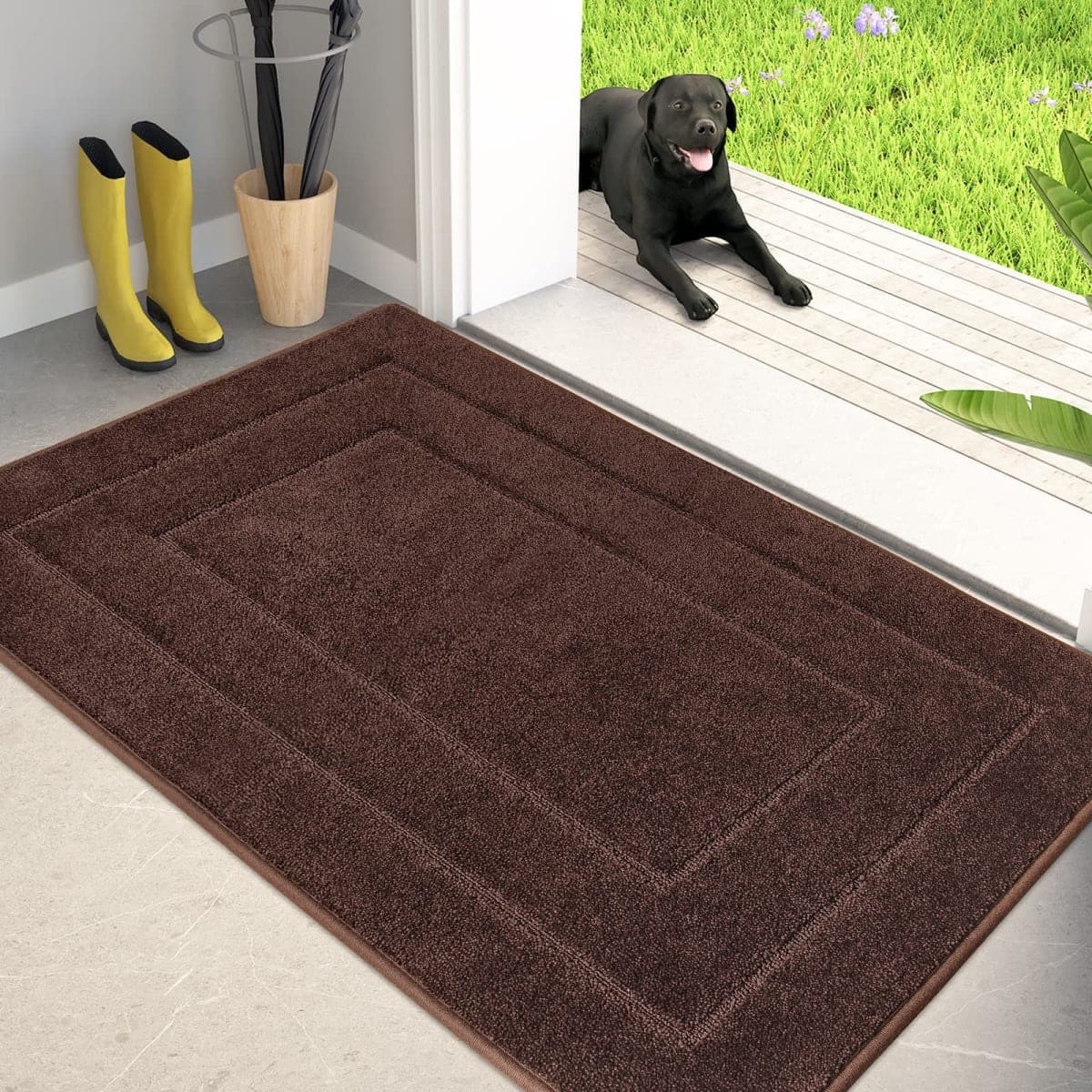 PURRUGS Dirt Trapping Door Mat 32" x 47", Non-Slip/Skid Machine Washable Entryway Rug, Dog Doormat, Super Absorbent Welcome Mat for Muddy Wet Shoes and Paws, Brown