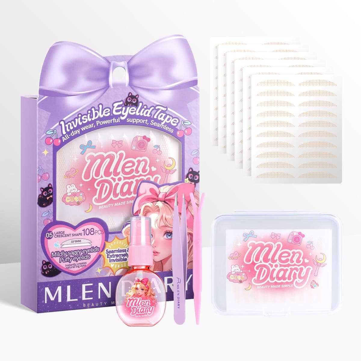 MLEN DIARY Double Eyelid Tape Invisible Eyelid Lifter Strips for Hooded Eyes Droopy Eyelid Lifter Eye Lid Strips with Tools (108P-33 * 5mm)
