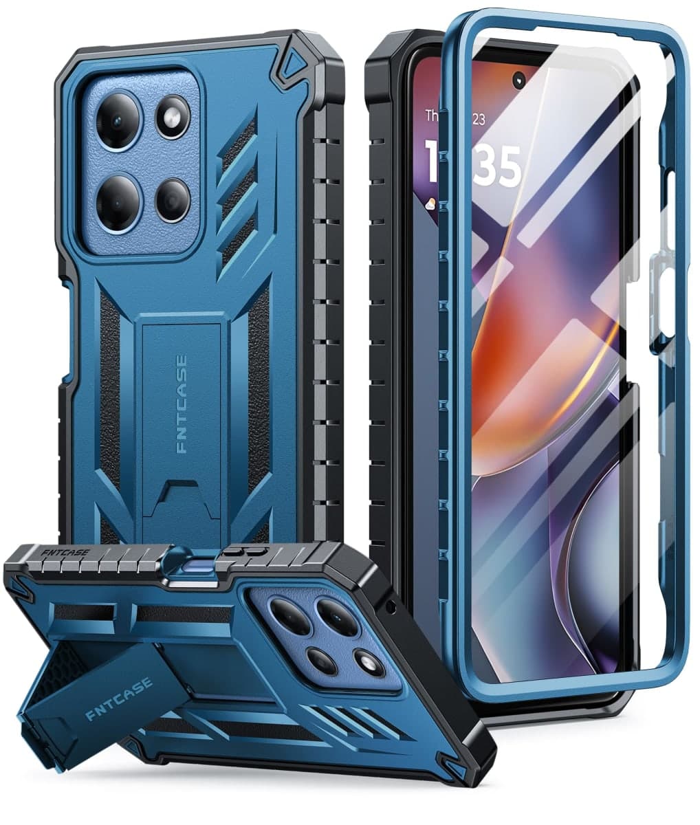FNTCASE for Moto-G 2026/2025 Case: for Motorola Moto G Play 2026 5G Military Grade Drop Proof Protection Cover with Kickstand | Matte Textured Rugged Shockproof TPU | Protective Phone Case Blue