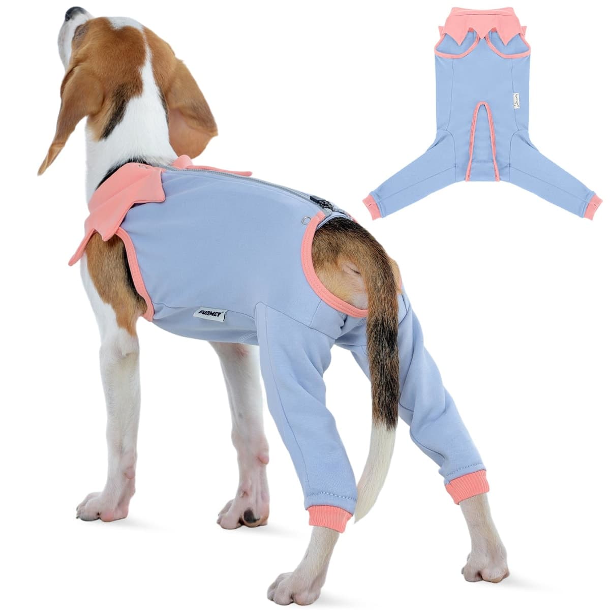 FUAMEY Dog Recovery Suit with Padded Rear Leg Sleeve,Zip-Up Dog Onesie for Spay Neuter Surgery,Dogs Bodysuit Prevents Licking Wounds on Thigh Incision Joints,Dogs Prevent Licking Shirt Blue S