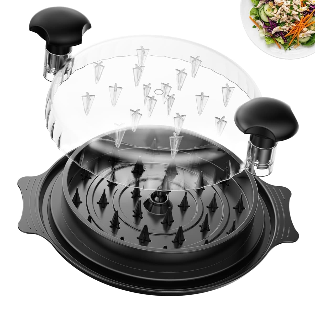 10" Chicken Shredder with Tray, Large Meat Shredder Tool Twist with Brush,BPA Free Meat Grinder, Visible Chicken Shredder Machine, Strong Anti-Slip Strip, Suitable for Pork, Beef, Chicken (Black)