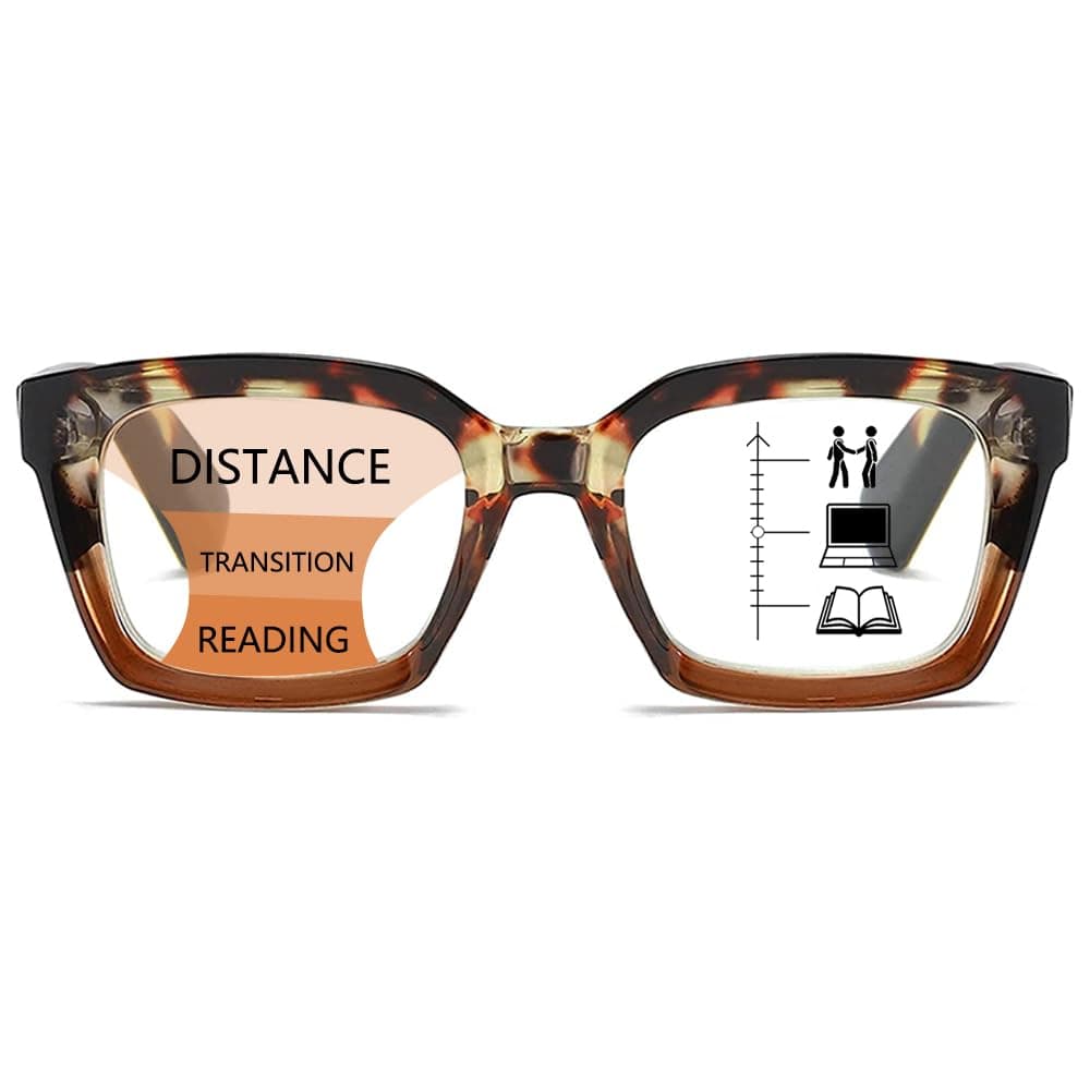 ZXYOO Near-range Workspace Progressive Reading Glasses for Women,Blue Light Blocking Reader Oversized Oprah Square Anti Glare/Eyestrain Spring Hinge（Tortoise+1.50）
